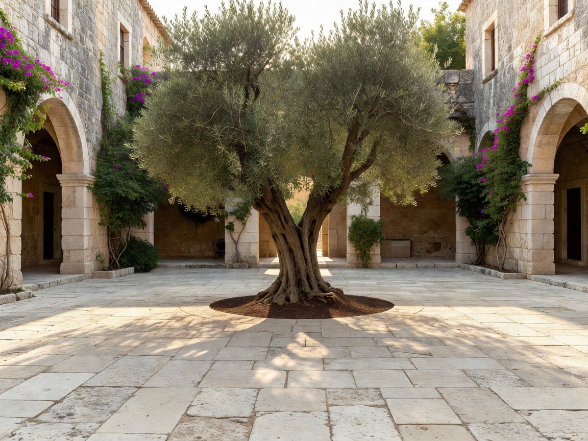 Central Mediterranean atrium with olive tree and limestone paving